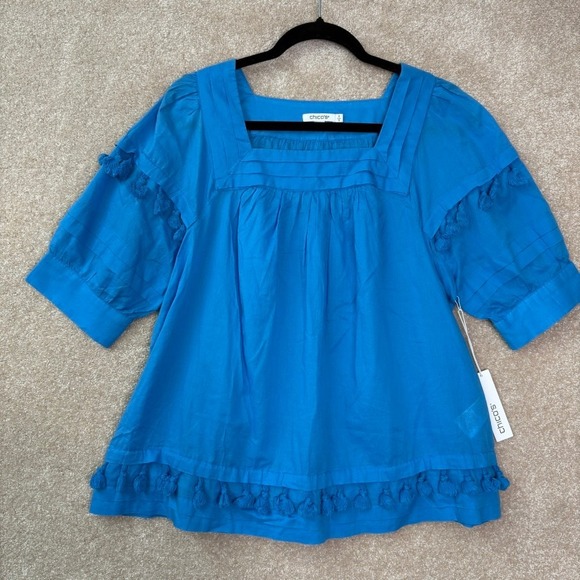 Chico's Tops - NWT CHICO'S Cotton Voile Top Women's 2 Size 12 Large Blue Boho Summer